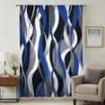 thumbnail image 2 of Blue Black Stripes Semi Sheer Curtains Drapes for Living Room,Bedroom,French Doors Window 96 Inches Long,Modern Abstract Ombre Grey White Lines Rod Pocket Chiffon Curtain Voile Drapery Panel, 2 of 8