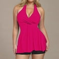 thumbnail image 2 of Savings UTSJKR Tankini Swimsuits for Women Plus Size Tummy Control Bathing Suits Front Knot Halter Neck Swimdress with Boyshorts Swimwear Hot Pink XL, 2 of 7