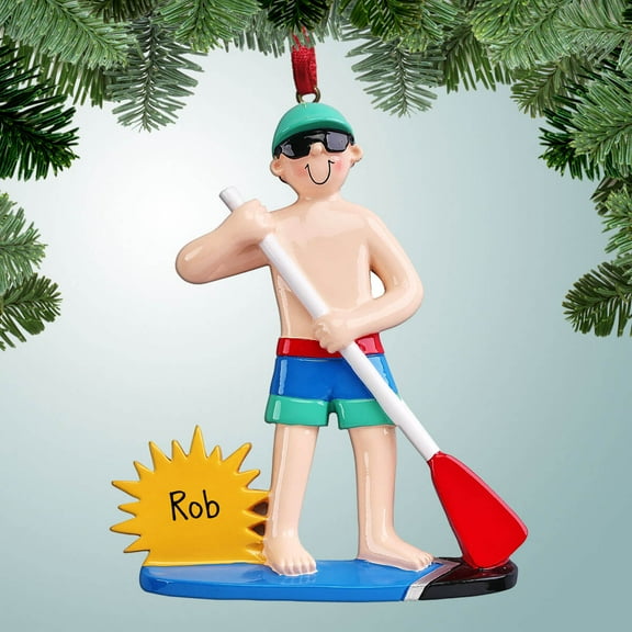 Paddle Board with Sun - Male - Personalized Christmas Ornament - Beach - Water Sports - Fun in the Sun - Great Gift Ideas