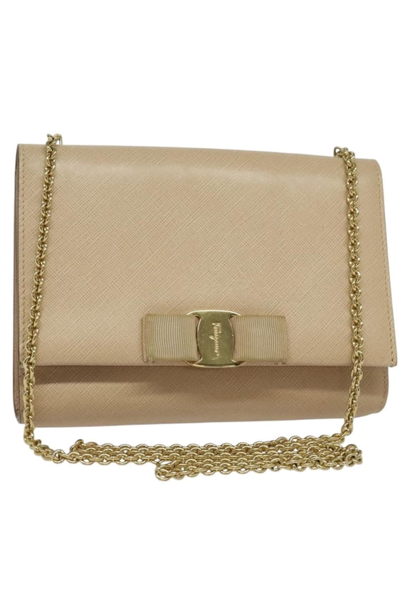 Pre-Owned Salvatore Ferragamo Ginny Crossbody Bag Leather Beige Leather Shoulder Bag Bag