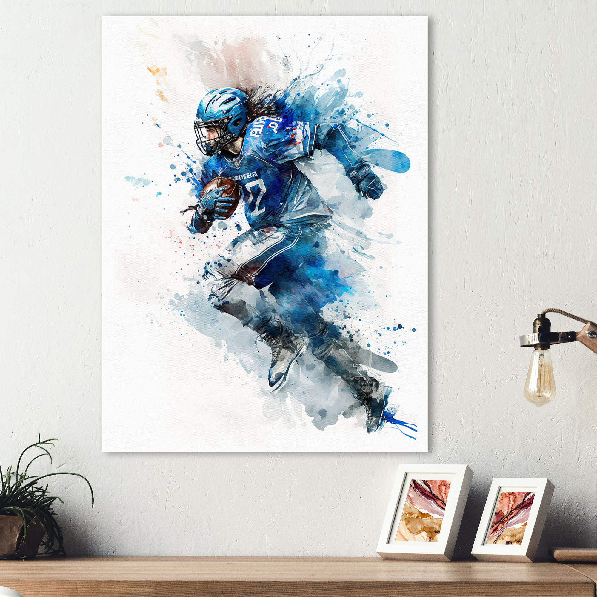 Designart Football Player On Field Running Canvas Wall Art