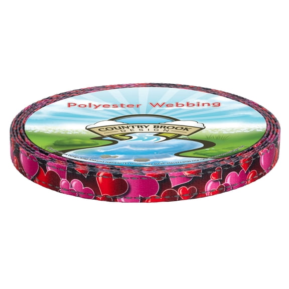 Country Brook Design - Romantic Hearts Reflective Polyester Webbing (5/8 Inch, 10 Yards)