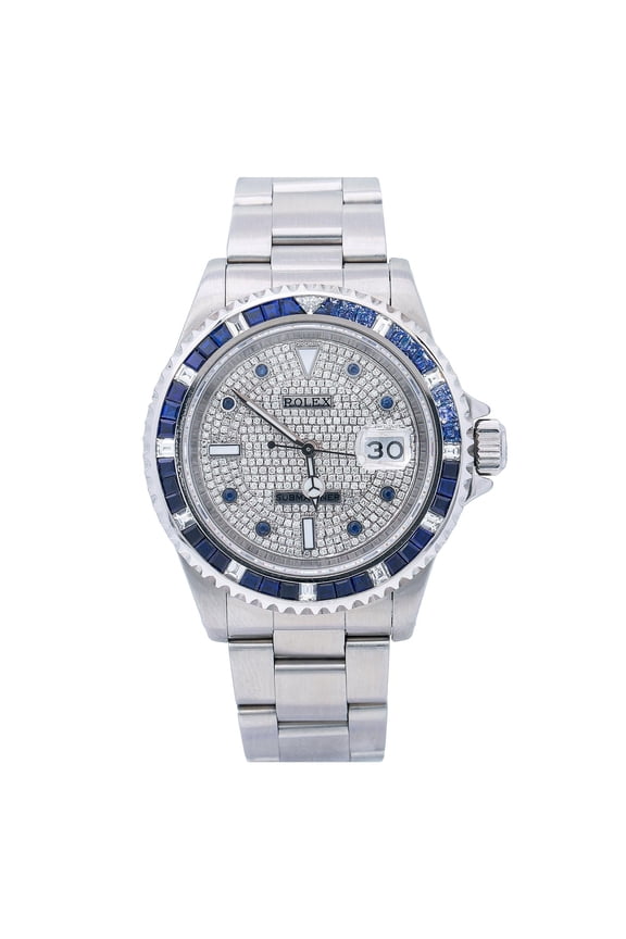 Pre-Owned Rolex Submariner Date 40MM 16610 Diamond Paved Dial Blue Gemstone & Diamond Bezel Stainless Steel Oyster Bracelet