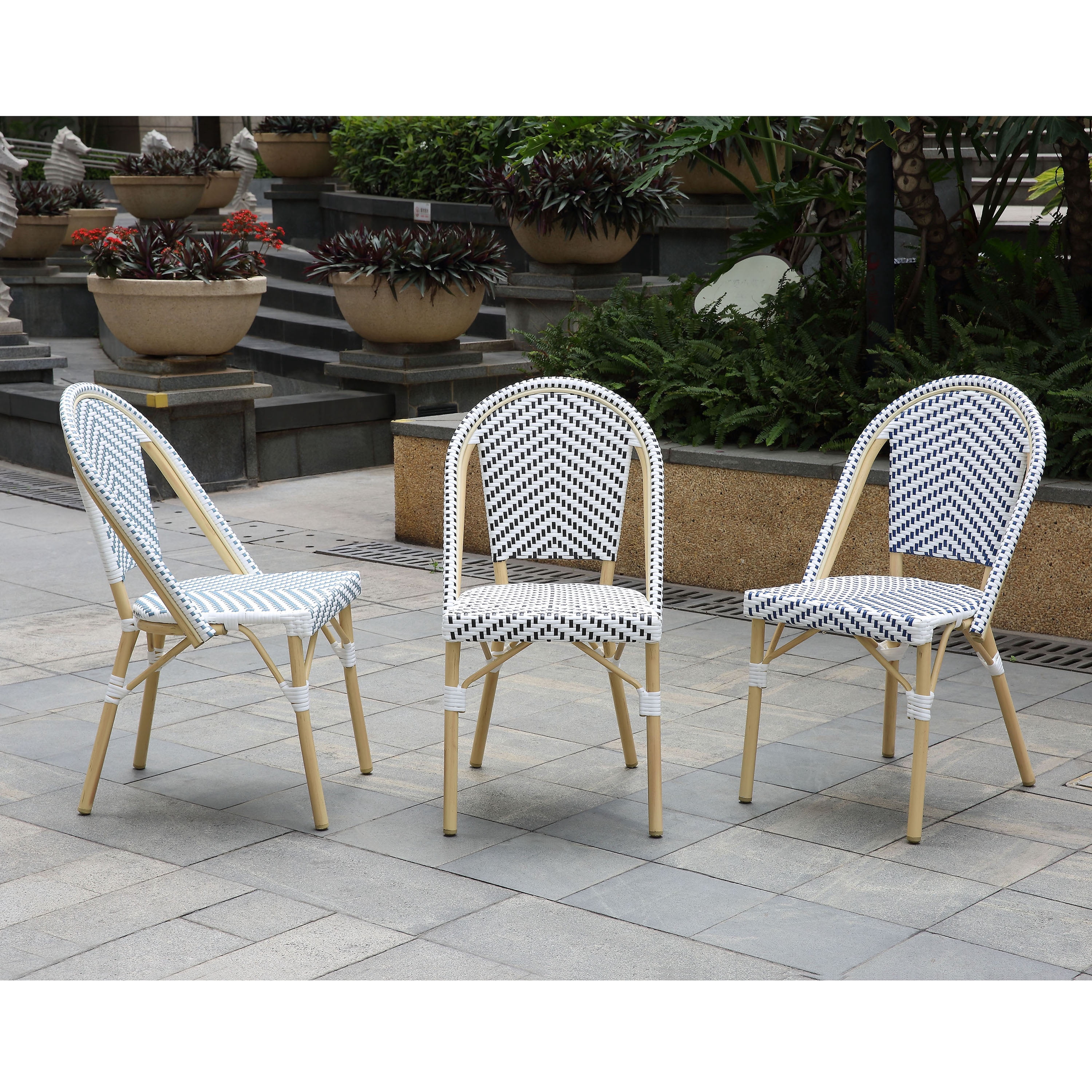 Furniture of America Cruz Outdoor Dining Chair - Faux Rattan - Set of 2 - Armless - Blue