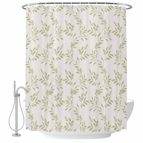Green Leaves Shower Curtain Set - Small 36" x 72" Washable Bathtub Curtain with 12 Hooks, Retro Botanical Leaf Minimalist Art Waterproof Fabric Stall Shower Curtains for Bathroom/Bathtub Décor
