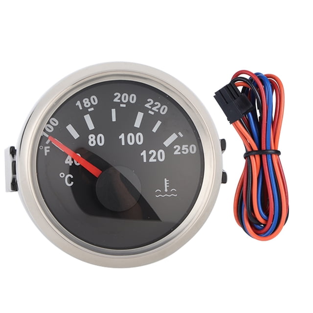 Medidor de temperatura del agua del motor marino 40-120 ℃ para barco RV - cubierta plateada con esfera negra