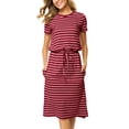 thumbnail image 1 of Vestido midi Simier Fariry a rayas de manga corta para mujer, talla XL, 1 of 4