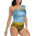 thumbnail image 3 of Haiem Blooming Sunflower Field Women's One Piece Swimsuits Tummy Control One Shoulder Bathing Suits Ruffle Swimwear-Small, 3 of 8