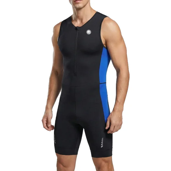 Qualidyne Men's Sleeveless Triathlon Suit,One-Piece Padded Trisuit for Swim Bike Run with 2 Mesh Pockets