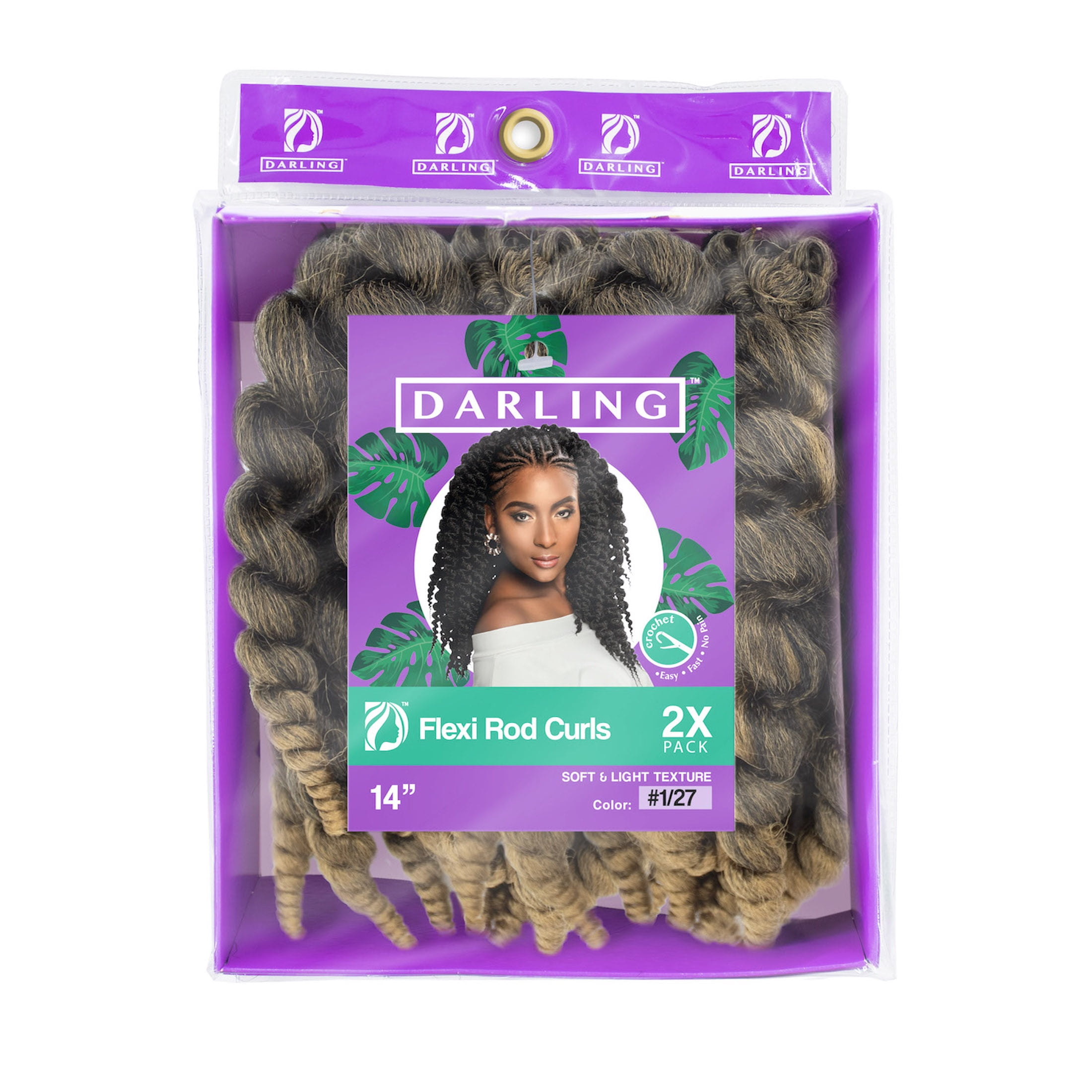 Darling Flexi Rod Curls Crochet Hair 2X Pack, 14 Inch, 1/27
