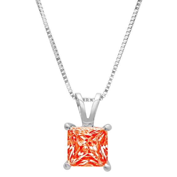2.5 ct Brilliant Princess Cut Solitaire Simulated Red Diamond 14k White Gold Pendant with 18" Chain