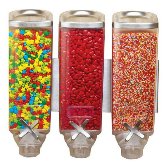 Rosseto Serving Solutions EZ-PRO™ Dry Food Dispensers, 3-Container, Candy, Wall-Mounted, 384 Oz, Stainless