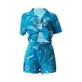thumbnail image 4 of SAYOO 2PCS Pants Suit for Women, Printed Short Sleeve Lapel Buttons Blouse, High Waist Slim Short Pants, Ladies Charming Wears, 4 of 7