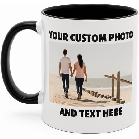 Personalized Coffee Mug | Custom Photo, Text, or Logo Cup (11oz, Black Rim, Inner, and Handle) |Dishwasher & Microwave Safe | for Men & Women -Taza Personalizada