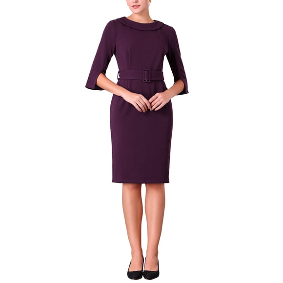 Vestido lápiz vintage de media manga con cinturón para mujer INSPIRE CHIC, color púrpura, talla 2XL