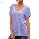 thumbnail image 1 of Camiseta con cuello en V Blusa de verano Color sólido Manga corta Mujer suelta Top, L, Azul Vogacara AP001219-15, 1 of 7