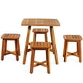 thumbnail image 2 of Gymax 5PCS Wooden Patio Dining Furniture Set Yard Outdoor w/ 4 Square Stools, 2 of 10