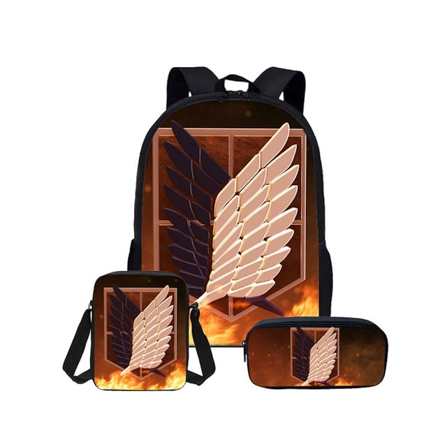 Juego de mochilas escolares Attacks Titans, 3 piezas con bolsa de hombro