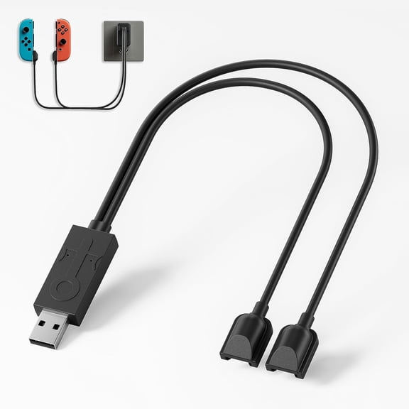 USB Charging Cable for Nintendo Switch, LED Indicator Charger Cord for Joycon Controller, Gaming Accessory (Black)