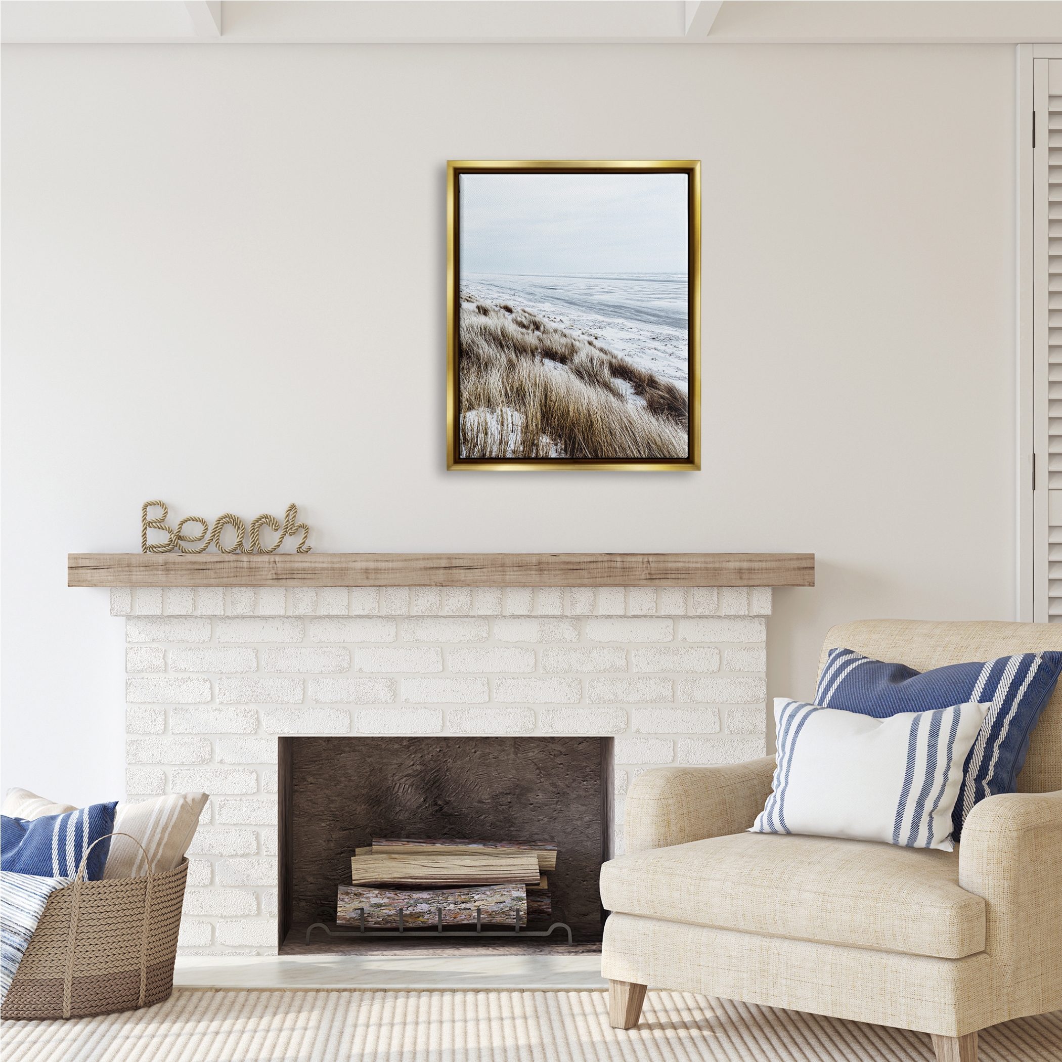 Stupell Industries Beach Reeds Landscape Nature Photography Gold Floater Framed Art Print Wall Art, 25 x 31