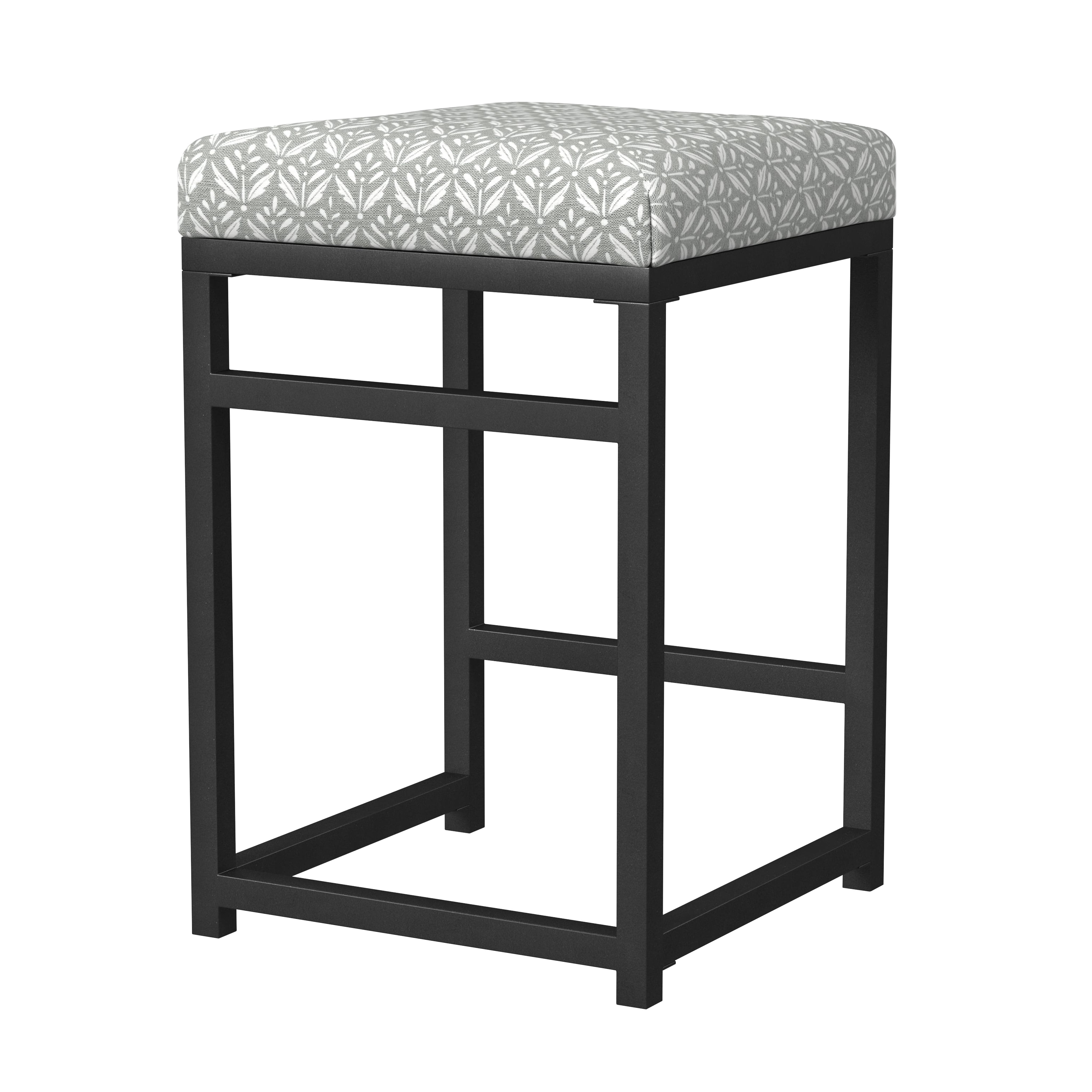 HomePop 24" Indoor Square Backless Metal Upholstered Counter Stool, Light Gray