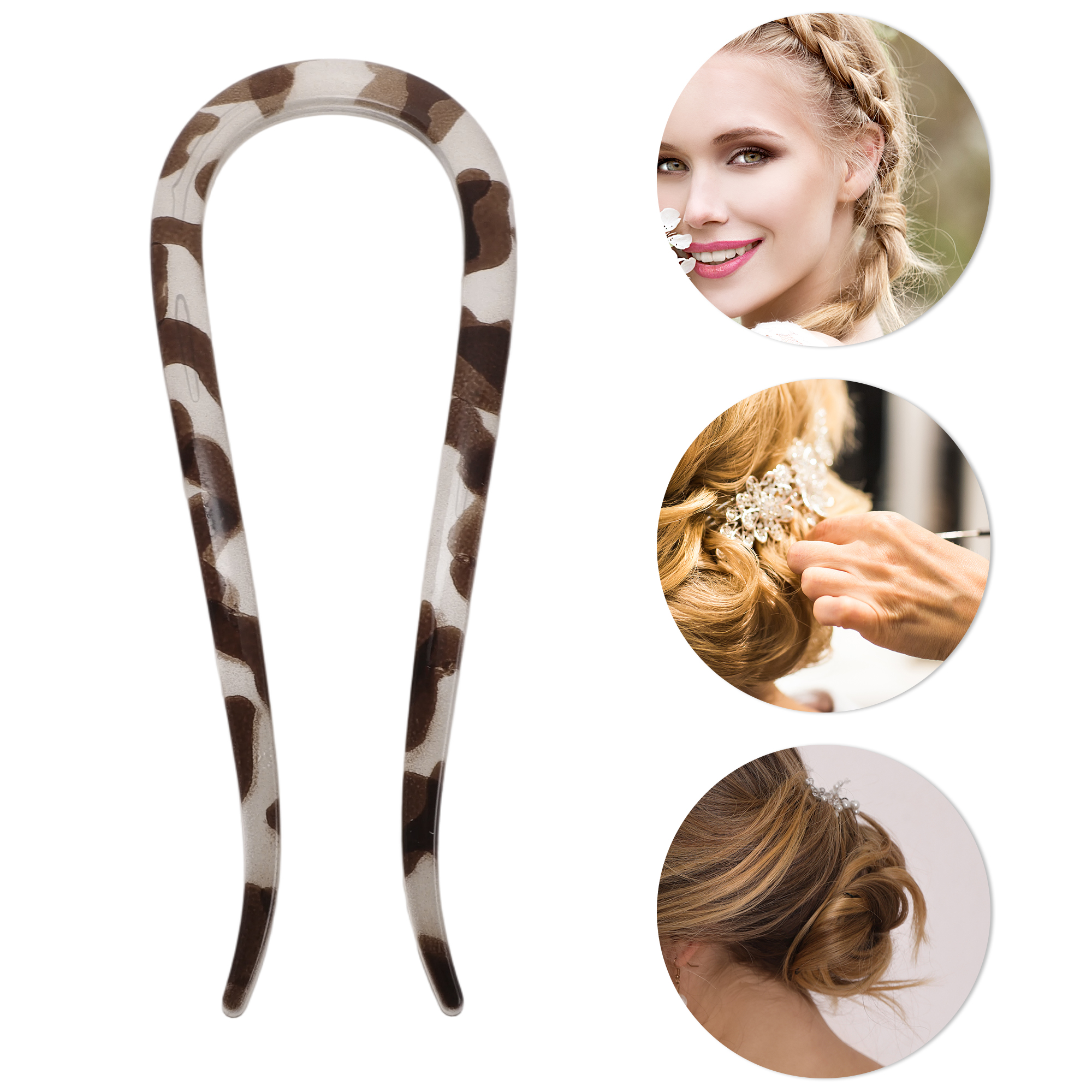 Unique Bargains U-shaped Hair Pin 4.33"x1.57" 1 Pc Dark Brown, Transparent Gray