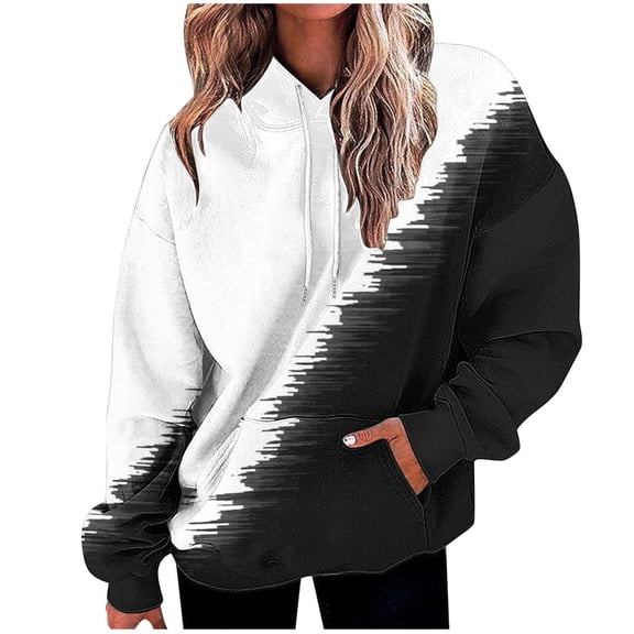Ashirexll Womens Long Sleeve Tops, Womens Hoodies Pullover, Fall and Winter Gradient Print Hooded Long Sleeve Pocket Sweatshirt