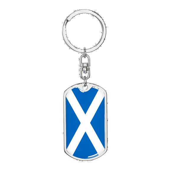 Scotland Flag Swivel Keychain Dog Tag Stainless Steel or 18k Gold