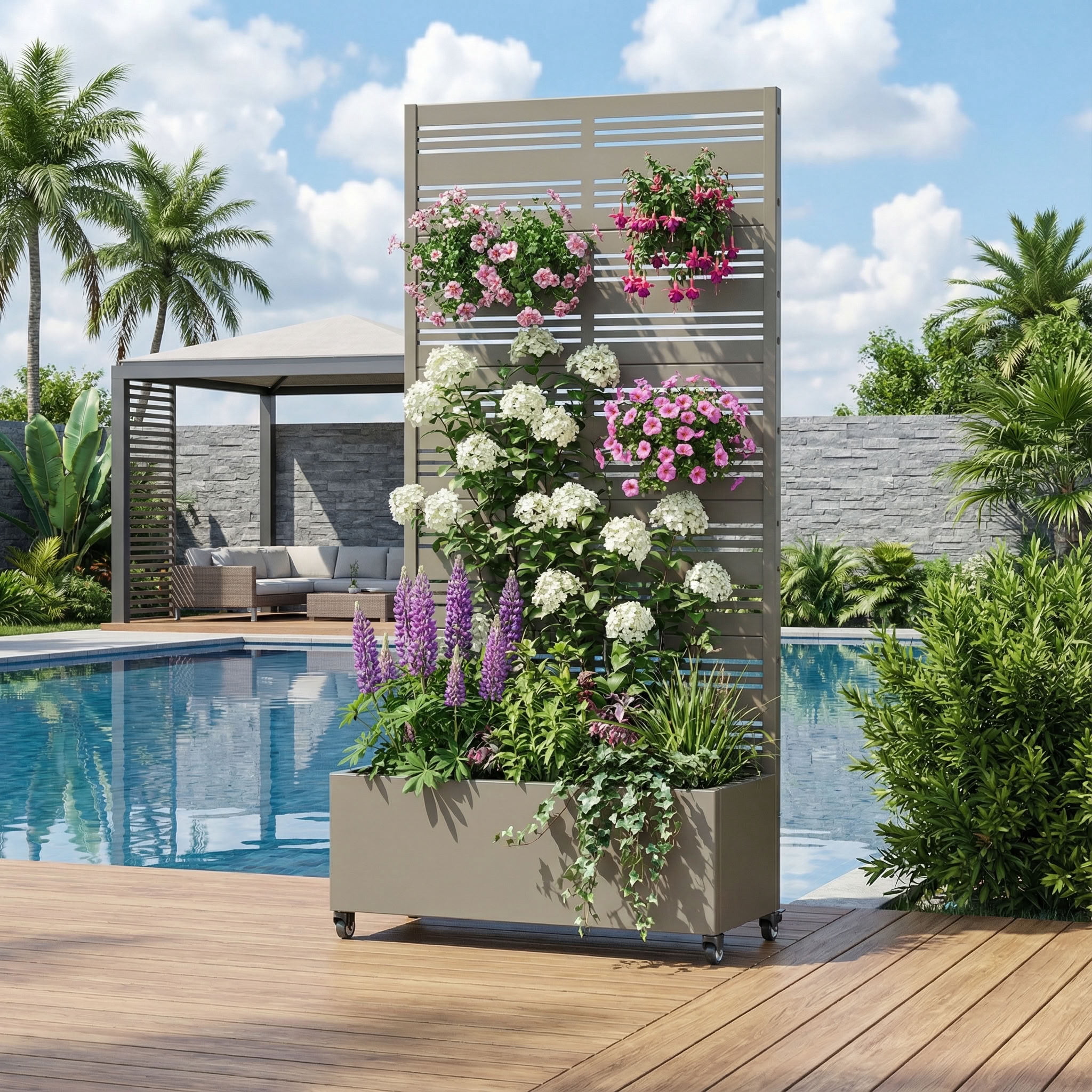 MAYEERTY 5 Panels Outdoor Metal Planter Box, Durable Weather-Resistant Planter, Decorative Metal Flower Box for Patio, Balcony, Garden