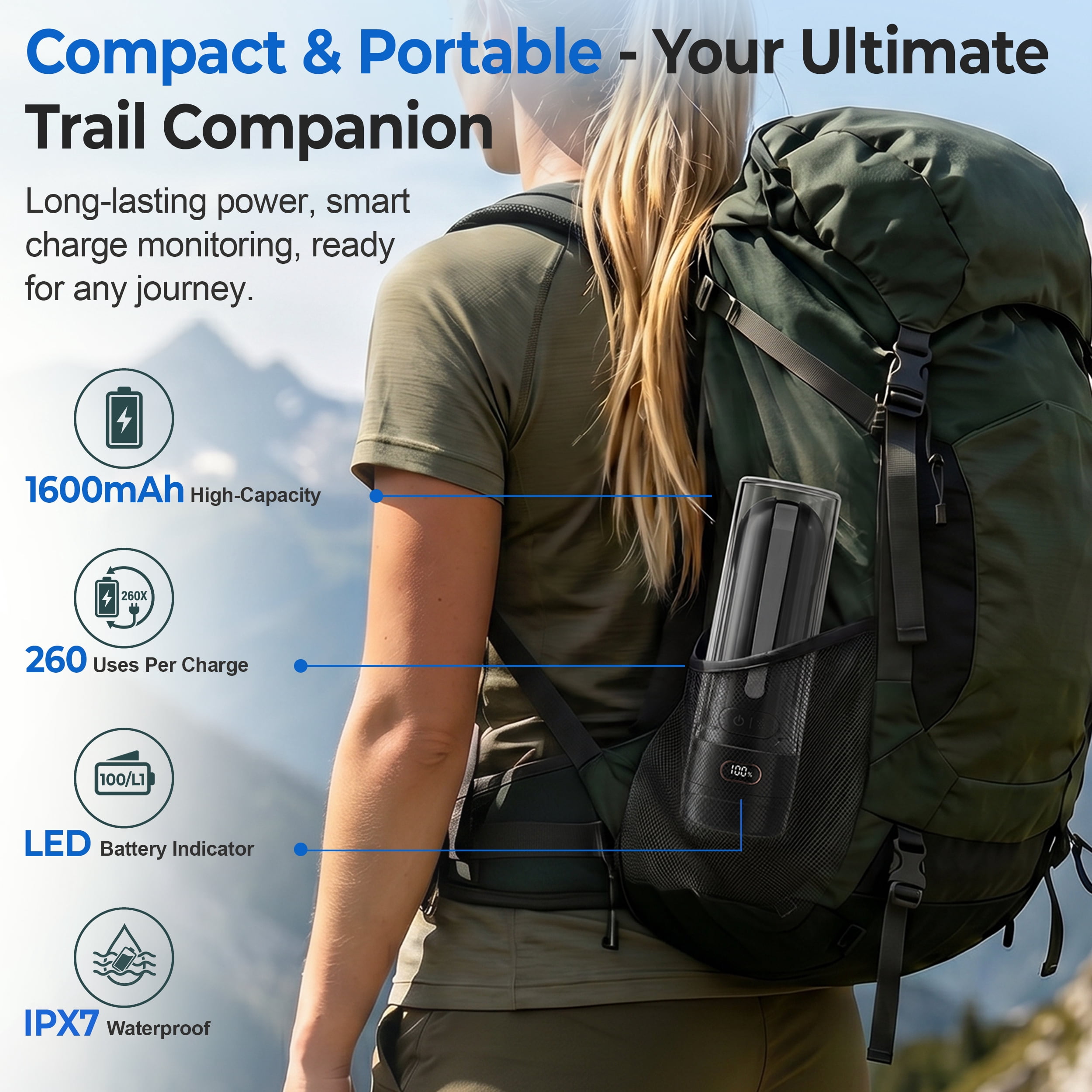 WeWi HLTH Electric Travel Bidet for  Ultimate Personal Hygiene Cleaning at Home  and Camping - Rechargeable Portable Bidet Sprayer with 3 Pressure, Black