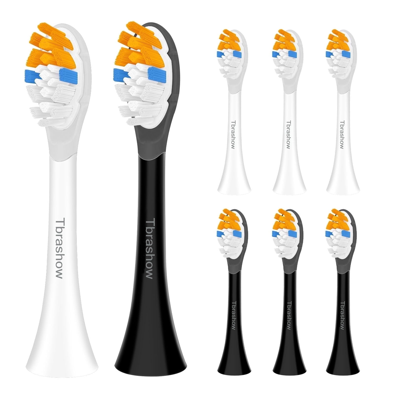 Electric Toothbrush Replacement Heads Compatible with Philips Sonicare Toothbrush Heads, Ultra-Soft DuPont Bristles, Gentle Plaque Removal, White & Black, 8-Pack