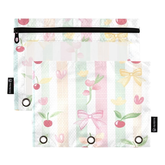 2 Pack 3 Ring Binder Pouch with Clear PVC Window Water Resistant Zipper Pencil Pouch Cute Pattern Binder Pocket for Classroom Office Home Stationery Organization