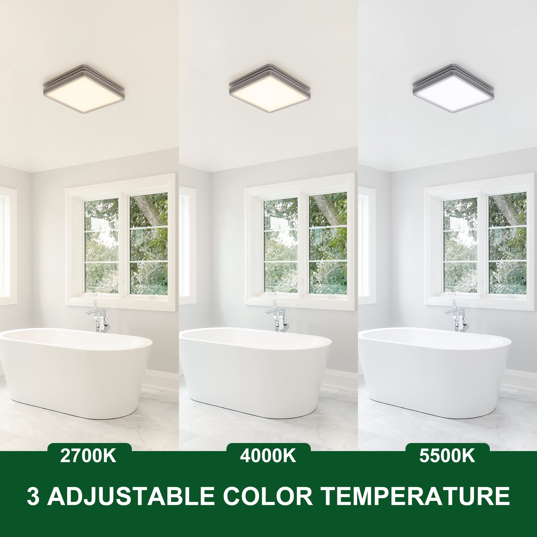 Akicon Bathroom Exhaust Fan with Light, 80CFM 2.0 Sones, Adjustable 3CCT LED, Nightlight, Silver