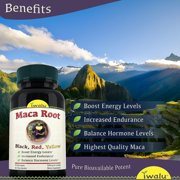 iwalu Organic Maca Root Capsules | Peruvian Black, Red, Yellow | Supports Energy, Endurance, Hormone Balance - 60 Vegan Capsules | NSF Certified & USA Made