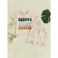 thumbnail image 2 of Bslissey Toddler Baby Boys Girls Summer 2Pcs Outfits Short Sleeve Letter Print T-shirt Tops with Solid Color Shorts 6M 12M 18M 24M 3T Infant Casual Shorts Sets, 2 of 9