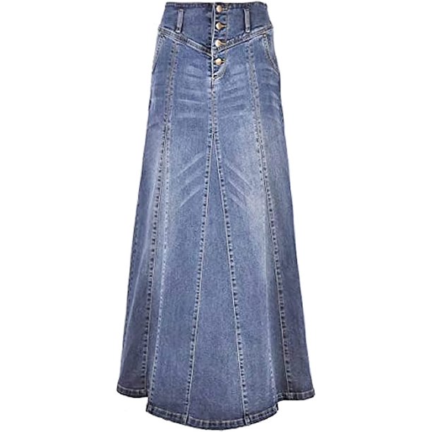 Falda larga de mezclilla para mujer de talle medio desgastada, con volantes, falda larga de mezclilla azul (01 Light Blue) XS azul (01 Light Blue) XS Xishao ropa