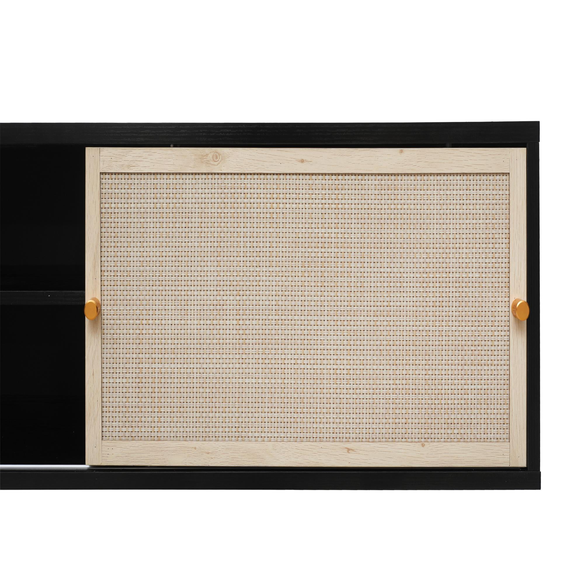 Space Wall Decorative Cabinet, Rattan TV Stand, Hanging Cabinet for Living Room, Study, Bedroom, Black Space Wall Decorative Cabinet, Rattan TV Stand, Hanging Cabinet for Living Room, Study, Bedroom, Black