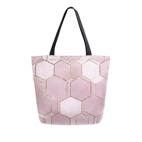 Durable Canvas Tote Bag with Zip Pocket Bags for Woman Shoulder Versatile Carryall for Everyday Use Blush Pink Hexagon
