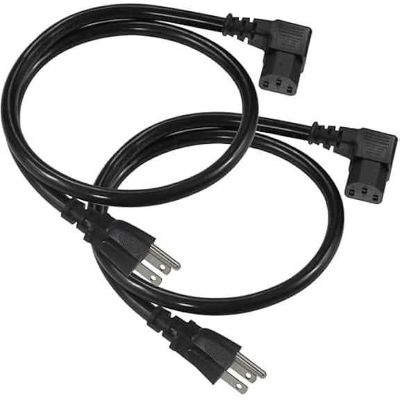Eryueer [2PACK] 2FT 90 Degree Computer Monitor Power Cord - NEMA 5-15P to Right Angle C13 Cord, 13A 125V, 16AWG, Black Replacement Angled Printer/TV 3 Prong AC Power Cord, PC Power Supply Cable