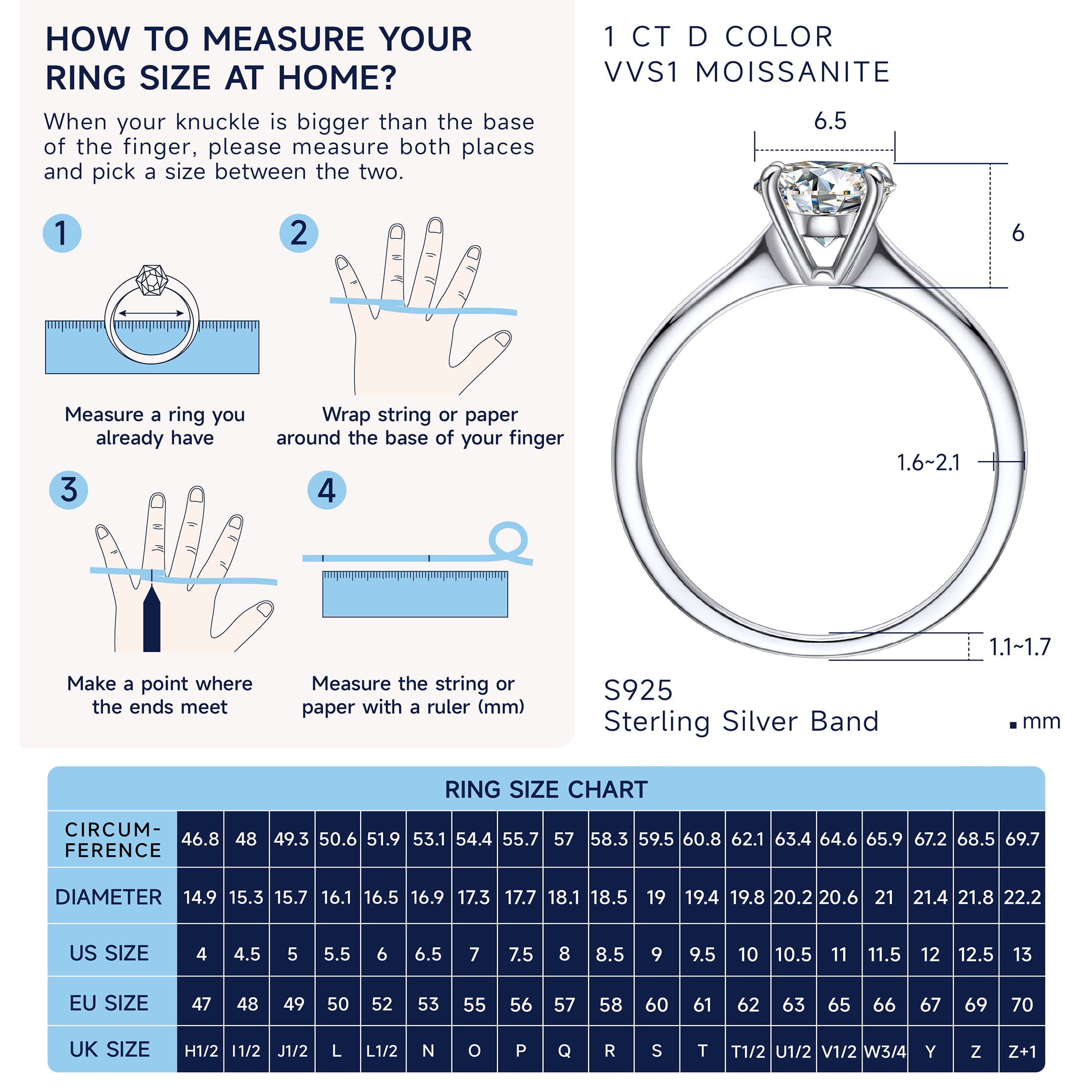 Momentwish 1 Carat Moissanite Engagement Ring for Women - Simulated Diamond Wedding Rings Sterling Silver Valentine's Day Gift Size7