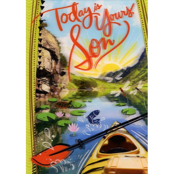 Designer Greetings Canoe in Stream at Sunrise 3D Lenticular Motion Birthday Card for Son