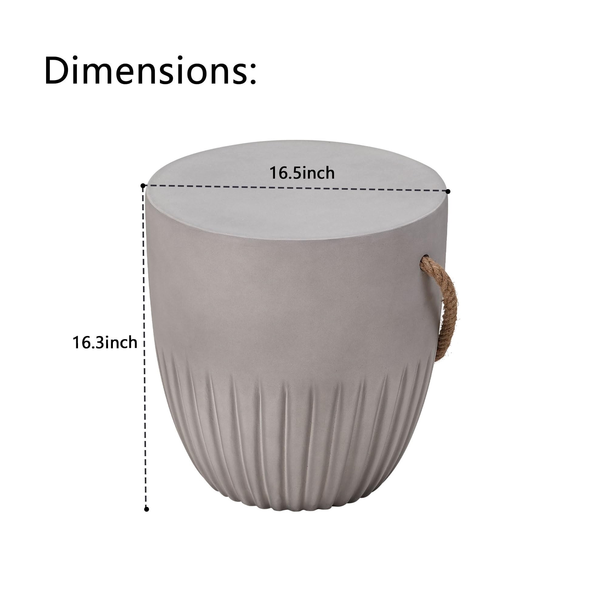 Outdoor Side Table for Patio, Concrete End Table with Hemp Rope Design, Weather-Resistant Drum Accent Table for Indoor & Outdoor Use, Porch, Garden, Balcony