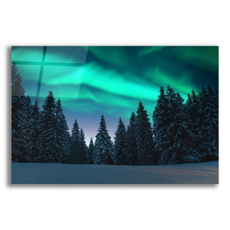 Epic Art 'Northern Lights In Winter Forest 3' by Epic Portfolio, Acrylic Glass Wall Art, 24"x16"