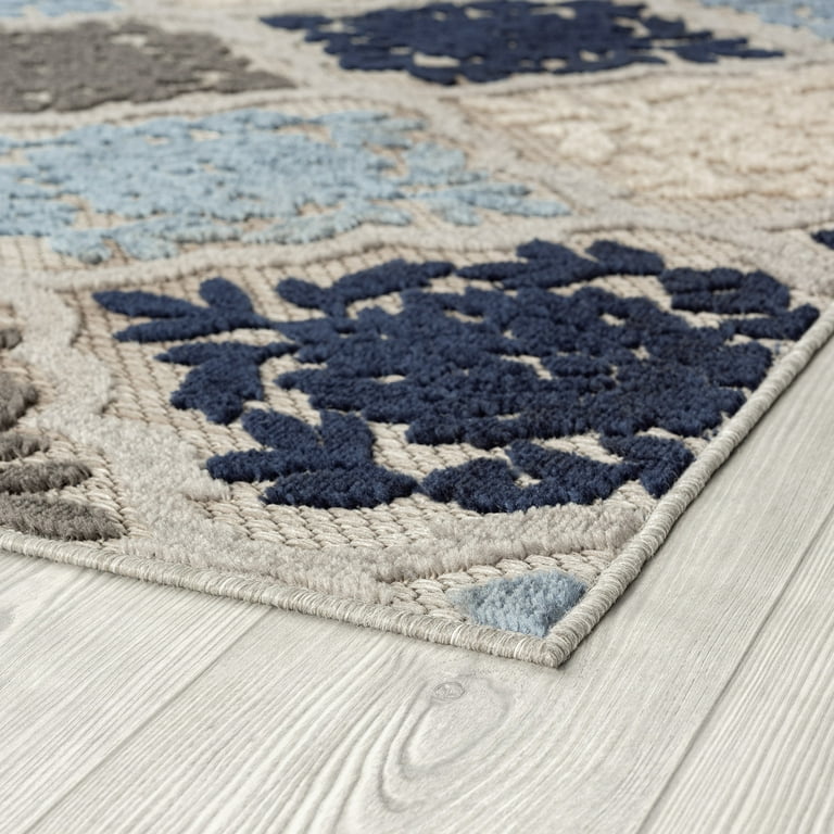 Bliss Rugs Oasis Modern Blue and Gray Outdoor Area Rug, 8' Round