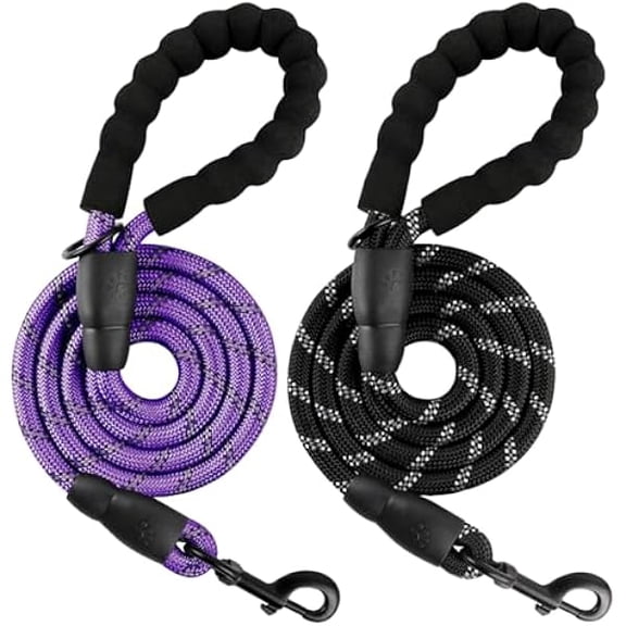 Eryueer Dog Leashes for Large Dogs Heavy Duty Dog Leash 2 Pack 5 FT with Comfortable Padded Handle Highly Reflective Threads for Medium Large Dogs Walking Training Running (5FT-1/2,Purple Black)