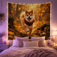 thumbnail image 2 of Red Scarf Dog Running on an Autumn Forest Path, Cheerful Rustic Style for Dog Lovers, Pet Wall Art, Housewarming Gift, Tapestry Wall Hanging for Bedroom and Cabin, 2 of 7