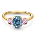 thumbnail image 3 of Gem Stone King 18K Yellow Gold Plated Silver Ring Persian Blue Moissanite and Lab Grown Diamond (1.88 Cttw), 3 of 6