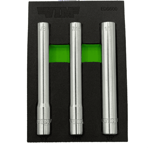 VIM Tools 3 Piece 3/8 Inch Drive Extra Deep 6 Point SAE Socket Set