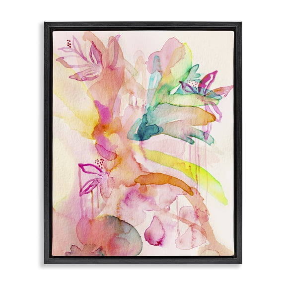 Stupell Industries Watercolor Island Florals Abstract Painting Black Floater Framed Canvas Art Print Wall Art, 17 x 21