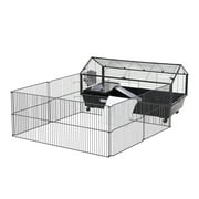 Pawhut Rolling Metal Small Animal Hutch Cage with Main House and Run, 47" L